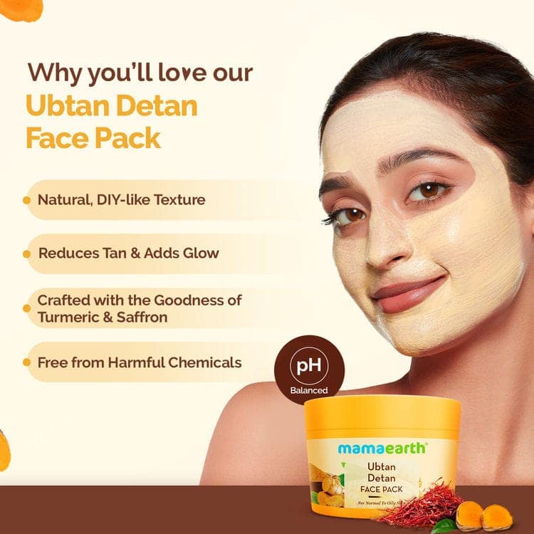 Mamaearth Ubtan Detan Face Pack Reduces Tan, Adds Glow, with Saffron & Turmeric for Radiant Skin (200g) view 2