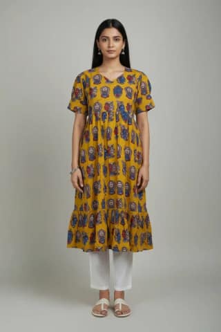 Floral Print Cotton Dress Yellow Blue Maroon