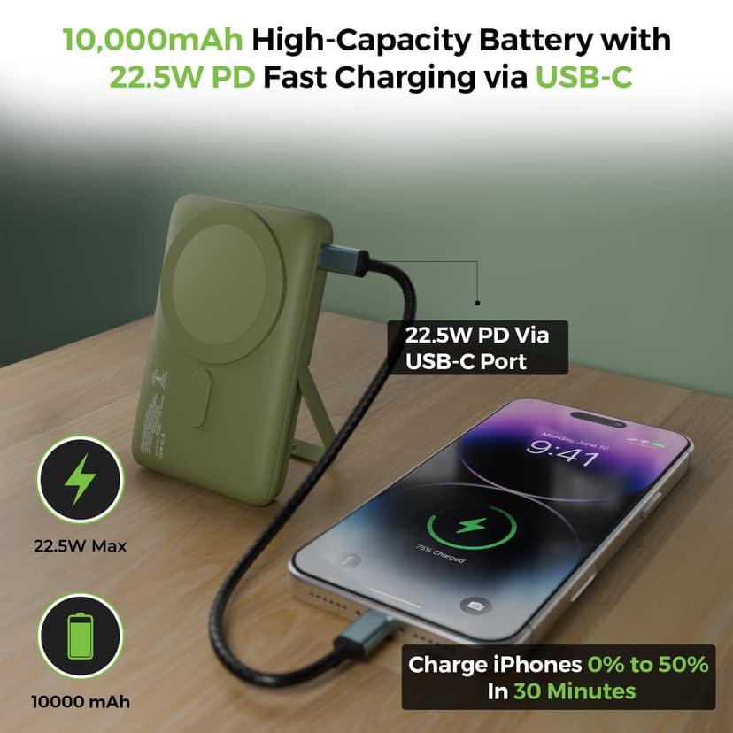 Juice-Up - Mag 8 | 10000mAh Magnetic Wireless Power Bank | 22.5Watt | UM1336 Juice-Up - Mag 8 | 10000mAh Magnetic Wireless Power Bank | 22.5Watt | UM1336 - Green view 2