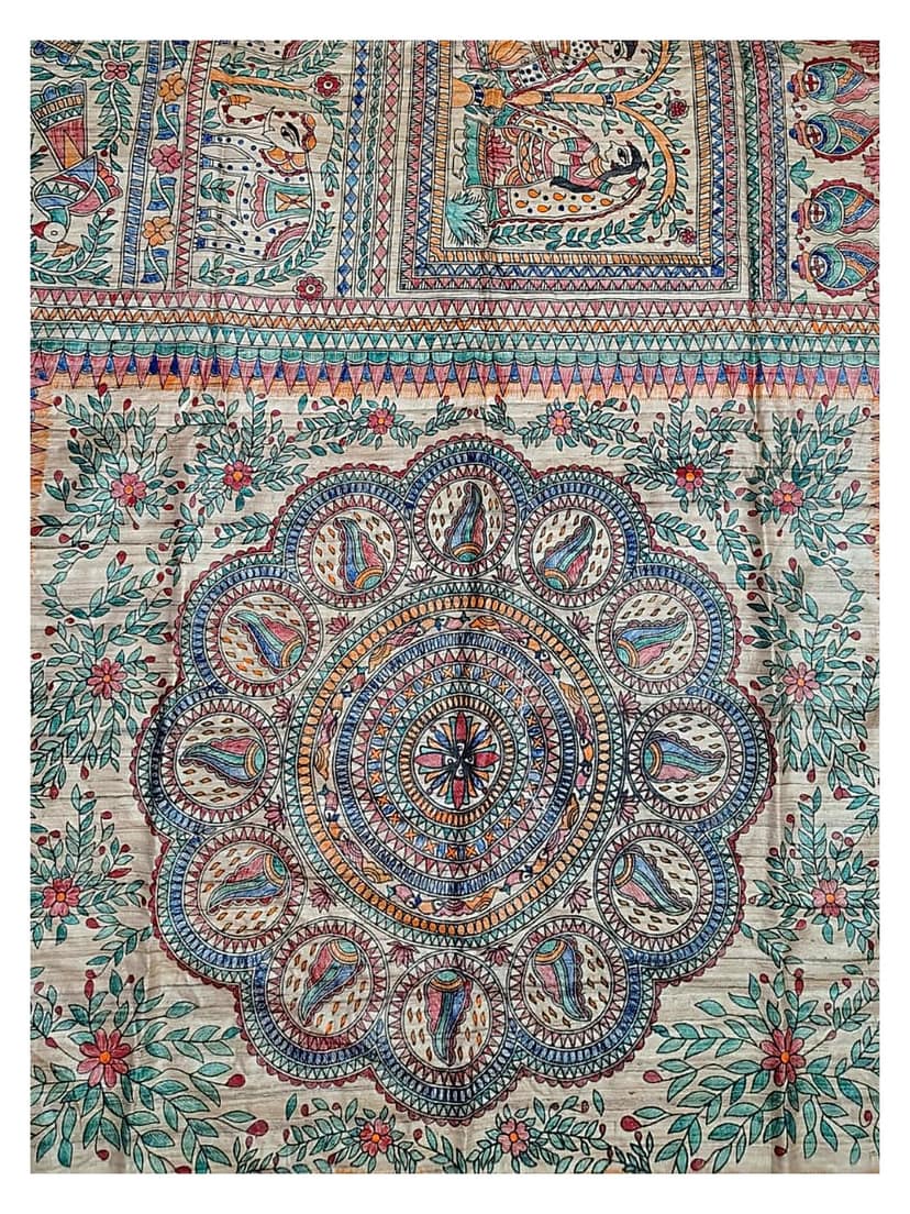 Tussar Kosa Silk Saree with All-Over Mithila Hand Painting view 2