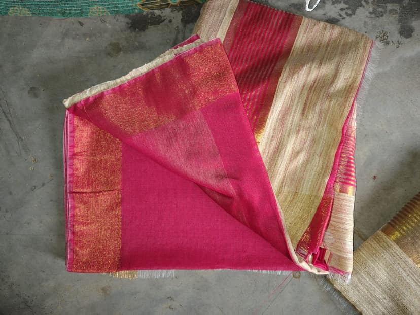 Tussar Viscose Pallu Kosa Ghicha Saree with Zari Border view 2