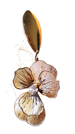 Gold Pansy Earrings with Cubic Zirconia