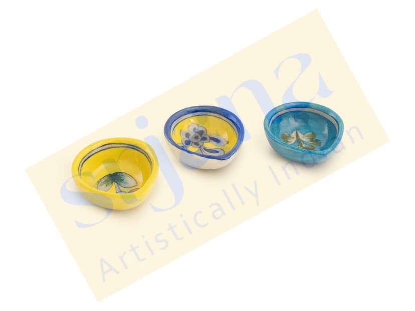 Srjana Handcrafted Blue Pottery Diyas 3pc view 2