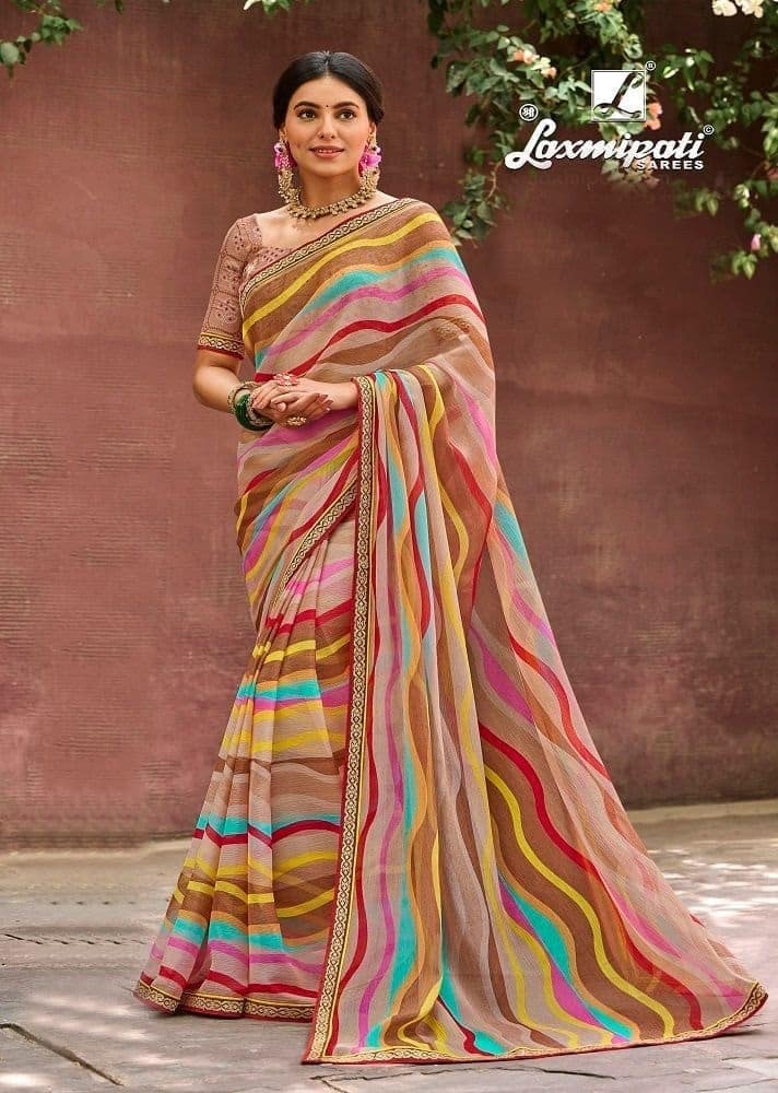 Multicolor Color Sparkle Chiffon Saree With Fancy Border And Fancy Blouse Piece