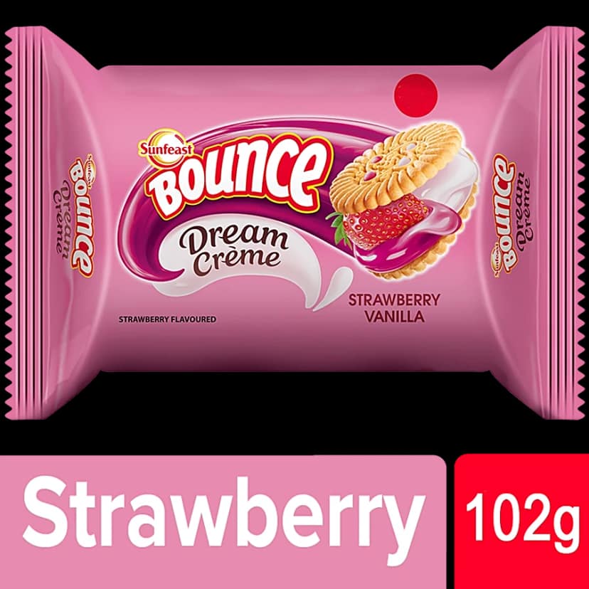 Sunfeast Bounce Dream Cream Biscuits - Strawberry Vanilla, 102 G Pouch
