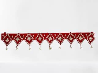 Red and White Beaded Curtain Door Valance with Diamond Pattern