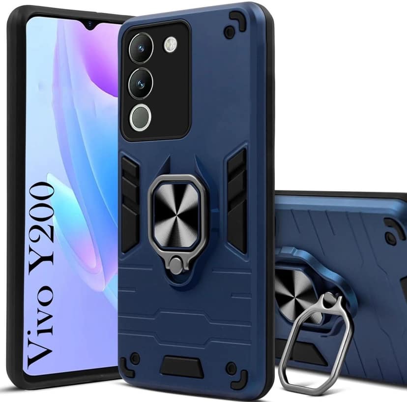 Mobile Cover for Vivo Y200 5G Armor Bumper Back Case with Ring Holder & Kick Stand | Shockproof (Hybrid TPU + PC)