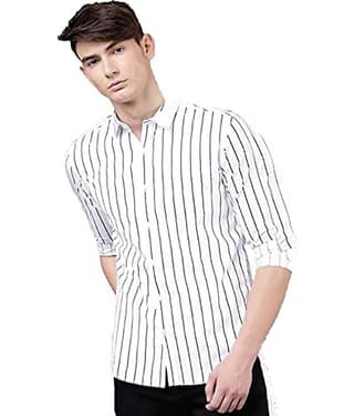 Favnic 100% Cotton Slim Fit Striped Full Sleeves Men's Casual Shirt - Black ( Pack of 1 )