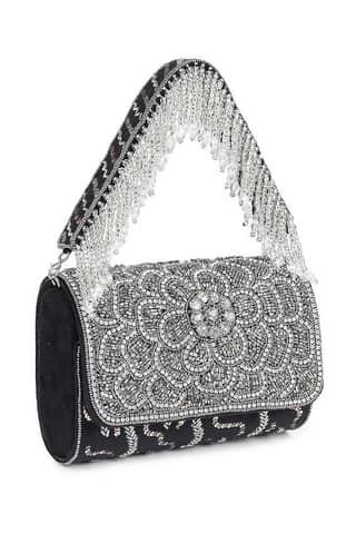 Black Suede Cutdana Work Flap Bag