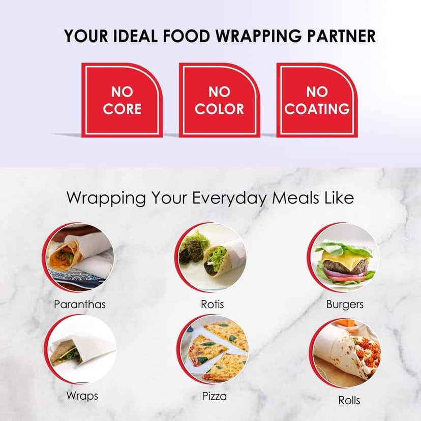 Kitchenette Food Wrapping Paper - 20 Meters X 11 inch | Roti Wrap | Food Grade | Non Stick I Microwave Safe | Butter Paper | Non Printed | Coreless Roll Inside 100% Hygienic - Pack of 2 (White) view 2