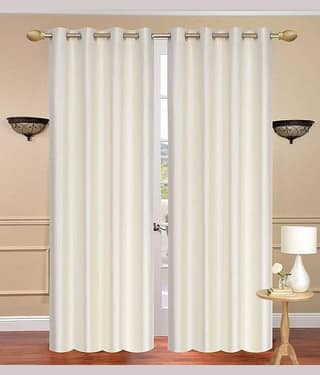 N2C Home Solid Semi-Transparent Eyelet Curtain 9 ft ( Pack of 2 ) - Cream
