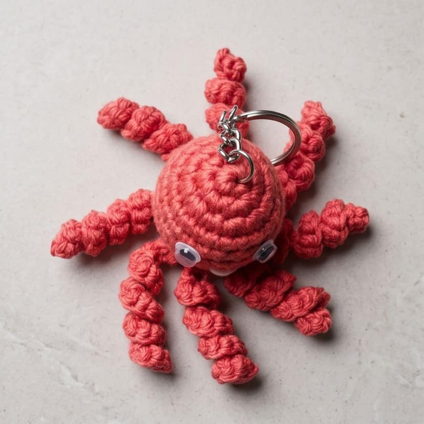 Handmade Crochet Octopus Keychain view 2
