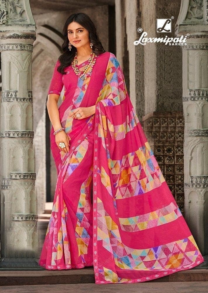 Multicolor Color Georgette Printed Saree With Fancy Border And Fancy Blouse Piece