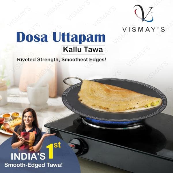 VISMAY'S Pure Iron Strong Riveted Handle Dosa Uttapam Kallu Tawa Tava Thawa -13 Inch view 2