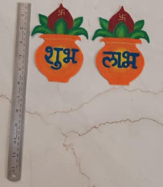 Madhura’s Creations Kalash Rangoli Patches on Plastic Sheet | Traditional Design | Original Rangoli Colours | Reusable | Pack of 2