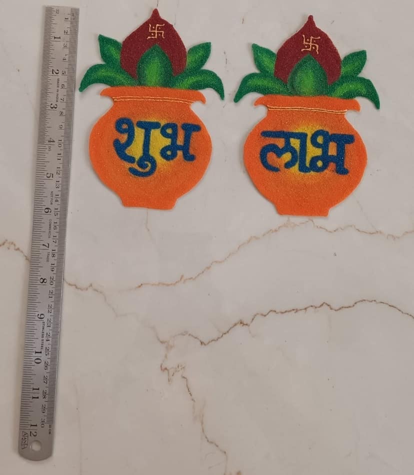 Madhura’s Creations Kalash Rangoli Patches on Plastic Sheet | Traditional Design | Original Rangoli Colours | Reusable | Pack of 2