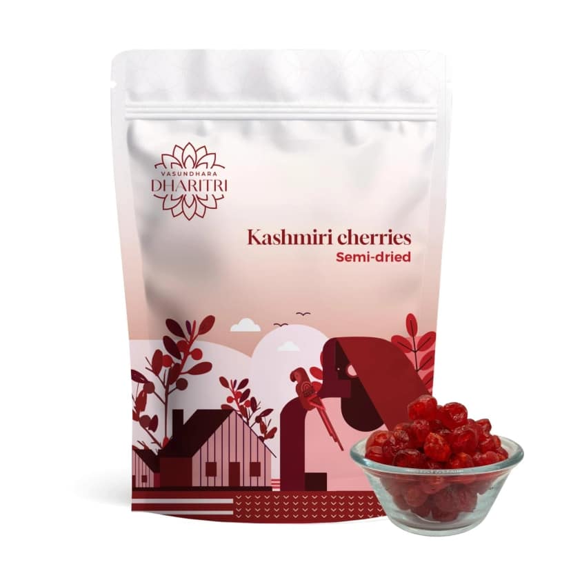 VASUNDHARA DHARITRI Semi-dried Kashmiri Cherries 250gms, Naturally Dried Cherry, High in Antioxidants & Fibers, Boosts Immunity, Sleep, Joint Health, Healthy Dehydrated Fruit for Desserts & S