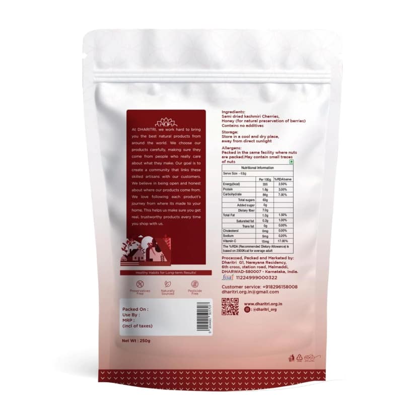 VASUNDHARA DHARITRI Semi-dried Kashmiri Cherries 250gms, Naturally Dried Cherry, High in Antioxidants & Fibers, Boosts Immunity, Sleep, Joint Health, Healthy Dehydrated Fruit for Desserts & S view 2