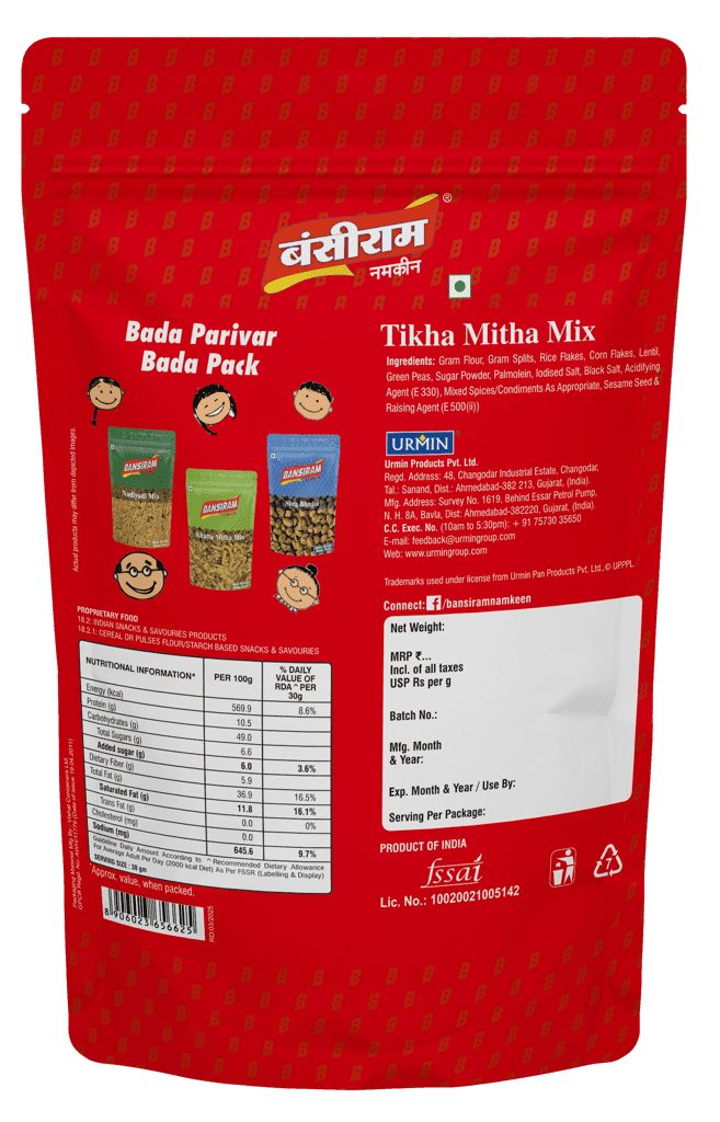 Bansiram Namkeen Tikha Mitha Mix ( Pack of 2 X 400g) - 800gm. view 2
