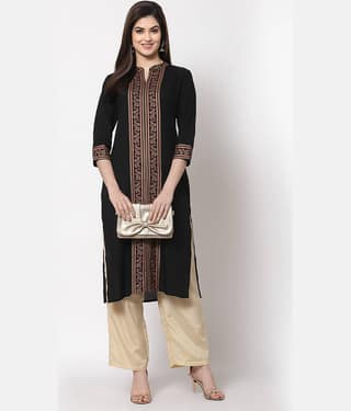 HISHAM - Black Rayon Women's Straight Kurti ( Pack of 1 )