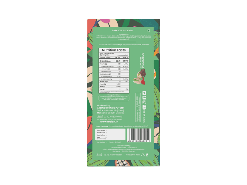 Chocolian Bakers Dark Chocolate With Rose & Pistachio Bar | 100% Veg | Eggless view 2