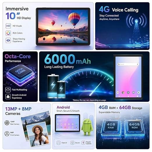 IKALL N16 Pro 8 Inch HD Smart Tablet | Octa Core Performance | 4GB RAM + 32GB Storage | Dual SIM 4G LTE Calling | Android 12 OS | 5000mAh Battery (Grey) IKALL N16 Pro 8 Inch HD Smart Tablet | Octa Core Performance | 4GB RAM + 32GB Storage | Dual SIM 4G L view 2
