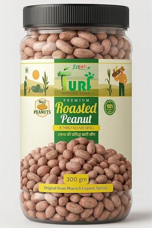 TURF FRESH - Roasted Salted Jumbo Peanuts | Premium Khari Sing from Bharuch Gujarat | Crunchy Mungfali Dana Namkeen | Spicy Chakna Snack [Grade A Protein-Rich Healthy Peanuts]
