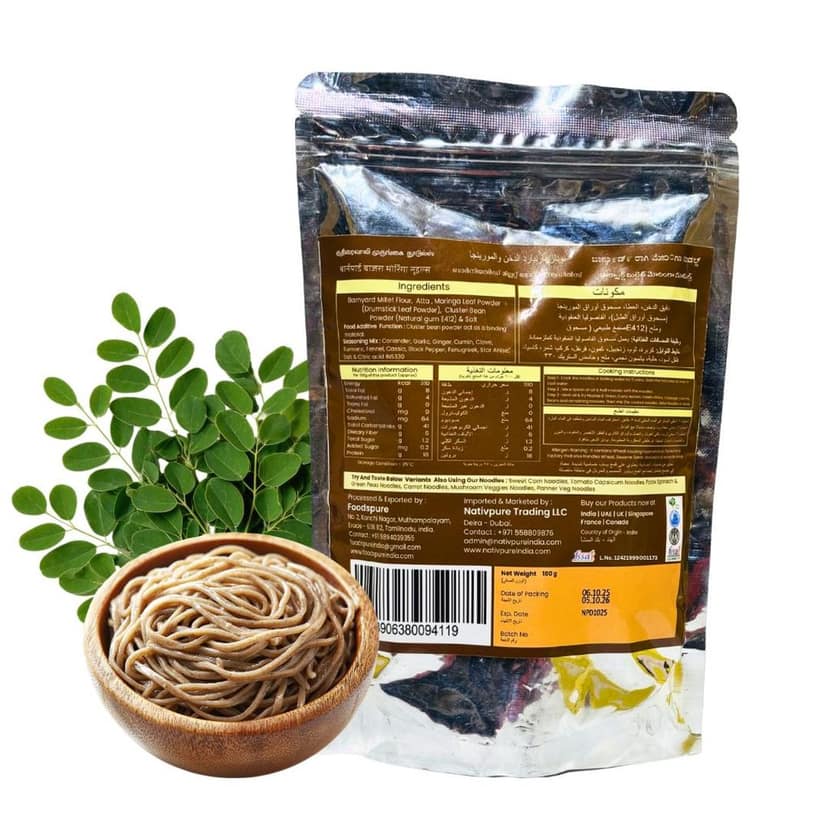 NATIVPURE Barnyard Millet Moringa Noodles | Quick Cook Millet Based Noodles with Moringa | Suitable for Snack or Meal Preparation with Seasoning and Vegetables - 180g view 2