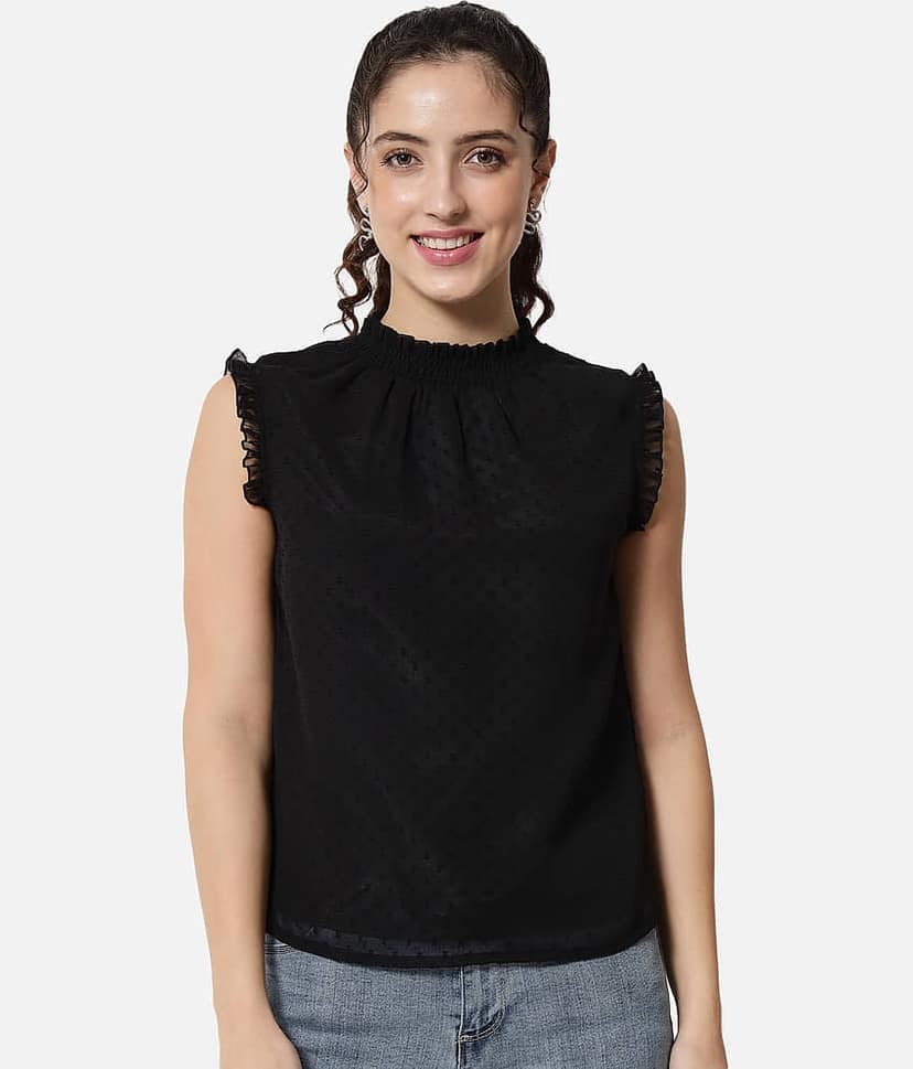 ALL WAYS YOU Women's Georgette Regular Top ( Black )