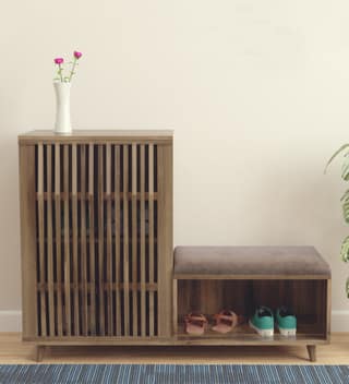 Eros Furniture Woton Engineered Wood Shoe Cabinet with Sleek Door Panels and Layered Storage