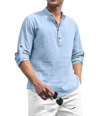 UNI VIBE Light Blue Cotton Men's Shirt Style Kurta ( Pack of 1 )