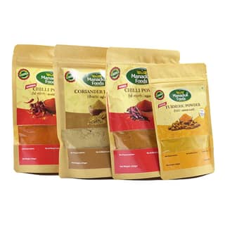 Manackal Foods Kitchen Essentials Spice Combo (Pack of 4) Pure & Natural Kashmiri Chilli Powder250g, Normal Red Chilli Powder250g, Coriander Powder-250g & Turmeric Powder-100g