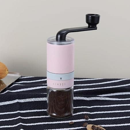 The Bean Co Roasters Manual Coffee Grinder with Adjustable Settings,High Borosilicate Glass and Coloured 304 Stainless Steel Body with Ceramic Burr (Whole Bean Coffee Grinder) (Pink) view 2