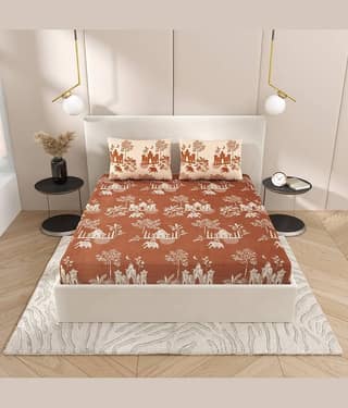 Shubastik Poly Cotton 1 Double King Bedsheet with 2 Pillow Covers ( Brown Dark )