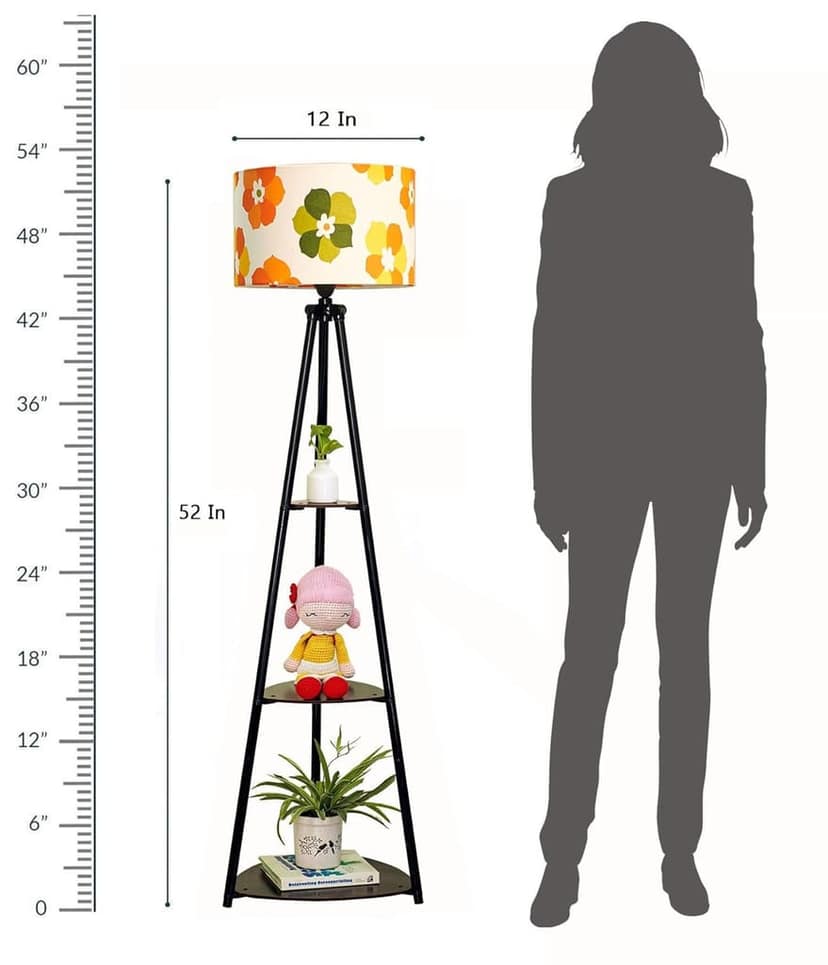 Furniture Metal Floor Lamp with 3 Shelves (Fresh Flower) LED Bulb Included- Diwali Decoration Items view 2