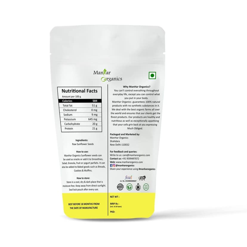 ManHar Organics Raw Sunflower Seeds 2kg for Eating- AAA Grade |Protein and Fiber Rich Superfood| (Pack of 2, 1kg each ) view 2