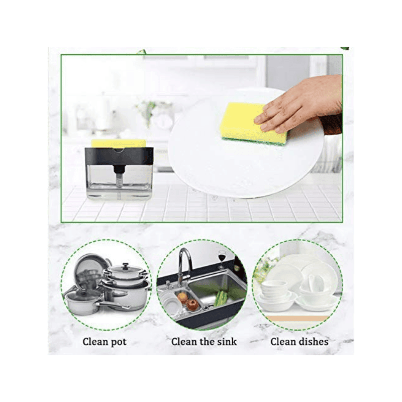 Flying Monk 2 in 1 Soap Dispenser for Dishwasher Liquid Holder, Liquid Dispenser Through Pump (Multi-Color, 400 ML) with Sponge (Grey) view 2