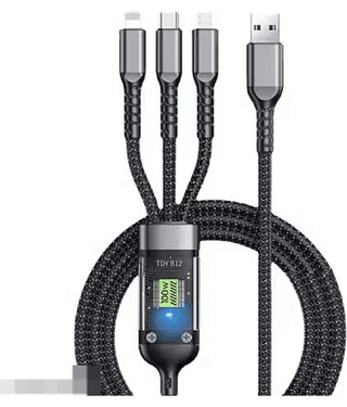3 in 1 Unbreakable 5A(100W) Fast Charging 1.2m Type C Cable for Smartphones, Tablets, Laptops & other Type C IOS devices, 480Mbps Data Sync, Quick Charge 3.0 (Dark Grey)