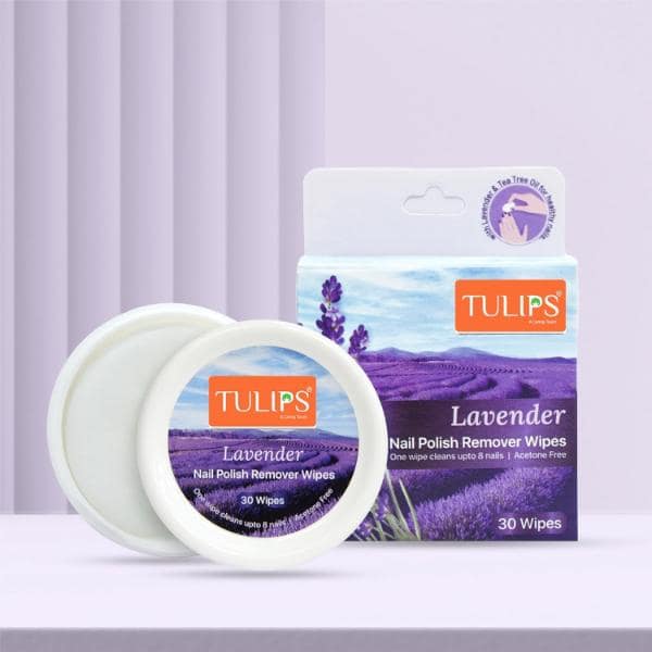 Tulips Nail Polish Remover Wipes, Acetone free, Convenient Pre-Moistened (Lavender) (Pack of 2)