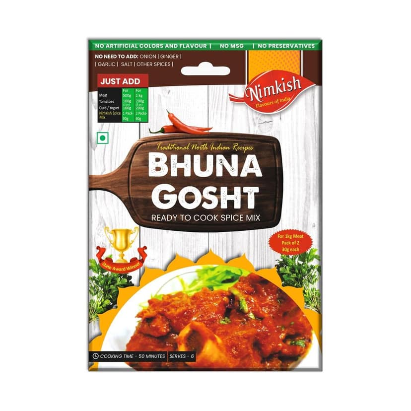 Nimkish Bhuna Gosht Ready to Cook Spice Mix | 60g | Onion Ginger Garlic Already in Mix | Himalayan Recipe