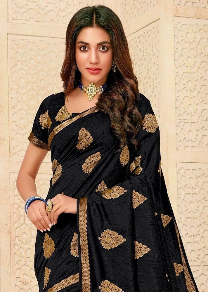 Woven Raw Silk Saree With Woven Zari Border And Woven Blouse view 2