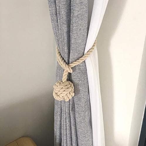 Esselkay Handmade Rope Curtain Tiebacks Curtain Ropes Holdbacks, Rural Decorative Knot Ball Cord Drapery Holdbacks Curtain Tiebacks Holder Boho Curtain Tie Customized (Cotton) view 2