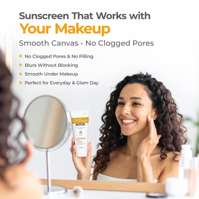 UV Doux Tinted Mineral Sunscreen SPF 50 PA+++ | 100% Mineral Broad Spectrum | Zinc & Iron Oxide | No White Cast | Indias No.1 Dermatologist Recommended Brand | For Sensitive Skin | 50 g (Pack of 2) UV Doux Tinted Mineral Sunscreen SPF 50 PA+++ | 100% Min view 2