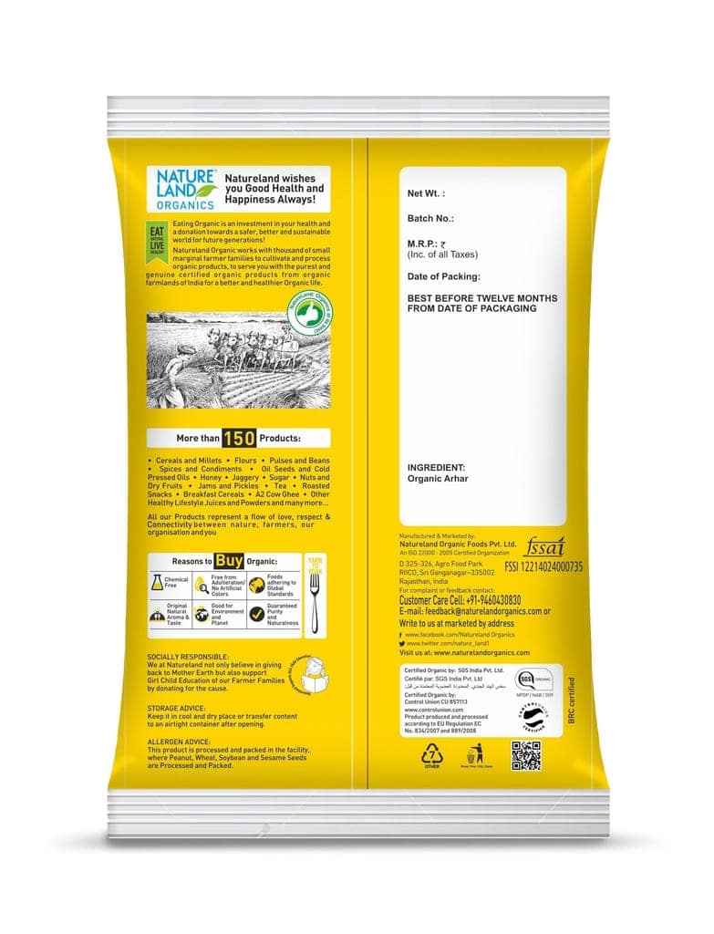 Natureland Organics Arhar Dal 1 kg view 2