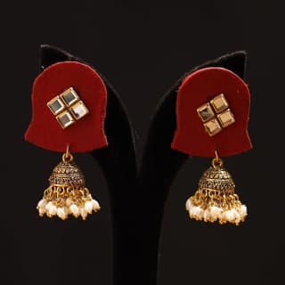 Red - Chanchal Stone Work Fabart GS Jhumka Earrings