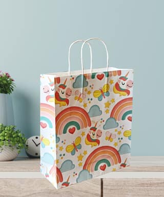 90 GSM Rainbow Unicorn Printed Small Paper Gift Bags, Ideal for Birthday Return Gifts, Kids Party, & Gifting on Special Occasions (Size: 9.4 x 7.9 x 3 inch) - 24