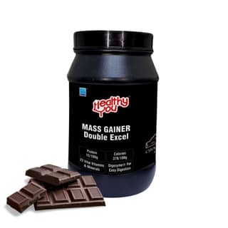 Healthy You Mass Gainer Double Excel | 13.5g Protein, 2.1g BCAA per 90g scoop| Improved Endurance and Muscle Recovery| Supports Weight Gain| Easy to Digest