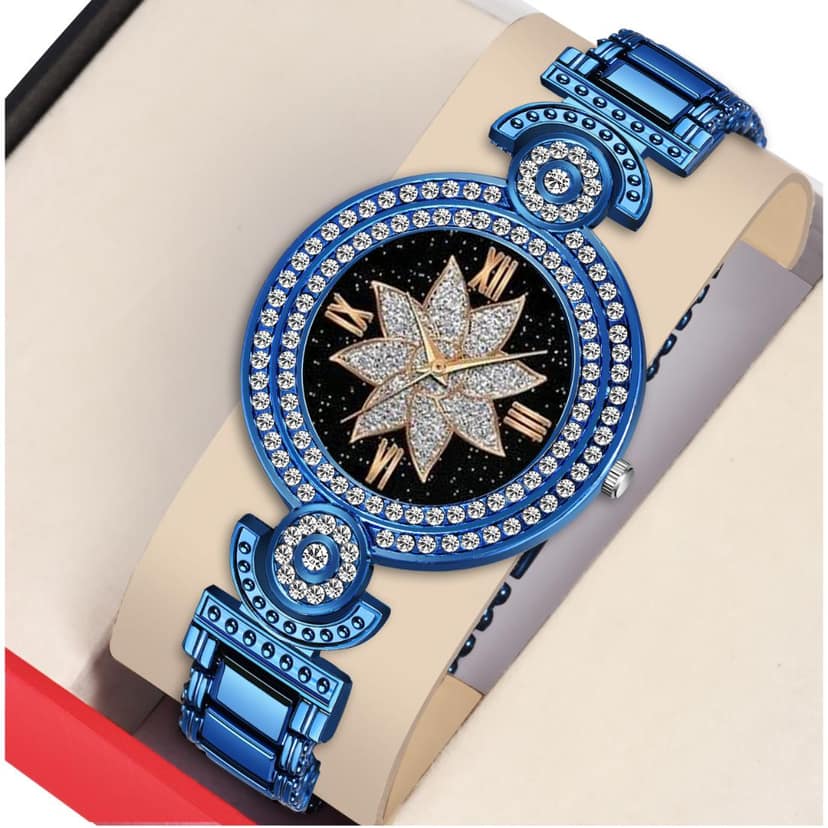 Bolun Black Star Flower Dial Blue BD Girls and Women Watch