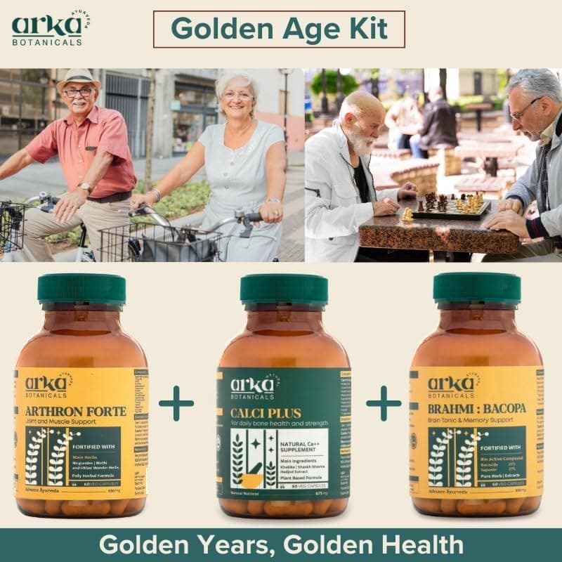 Arka Botanicals Old Age Wellness Kit | Arthron Forte for Joint Support, Calci Plus for Bone Strength & Brahmi for Mental Clarity & Relaxation | Comprehensive Senior Health Supplement Combo Pack view 2