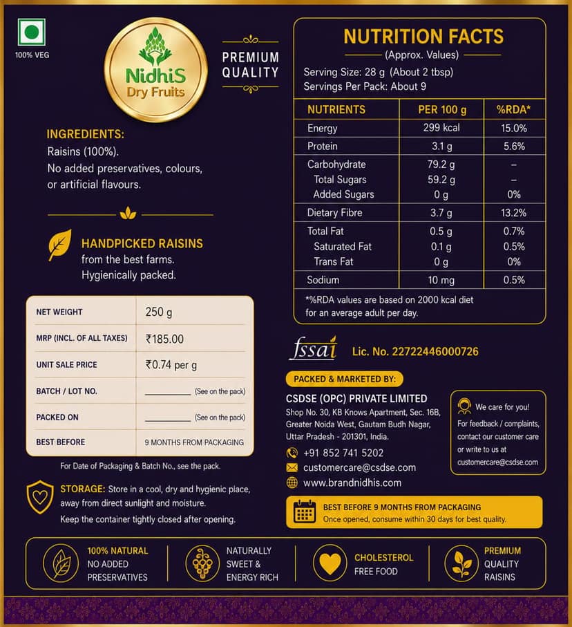 Nidhi'S Dry Fruits Regular Raisins (Kishmish) view 2
